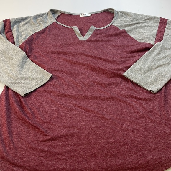 Locryz Women's Raglan Long Sleeve T-Shirt Loose Blouse Henley V Neck X29-38 - Picture 3 of 6